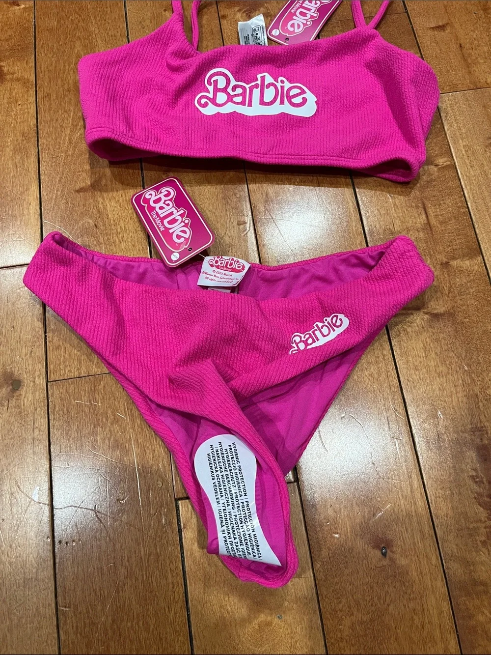 Barbie Hot Pink Ribbed Logo Bikini Set - Picture 2 of 3
